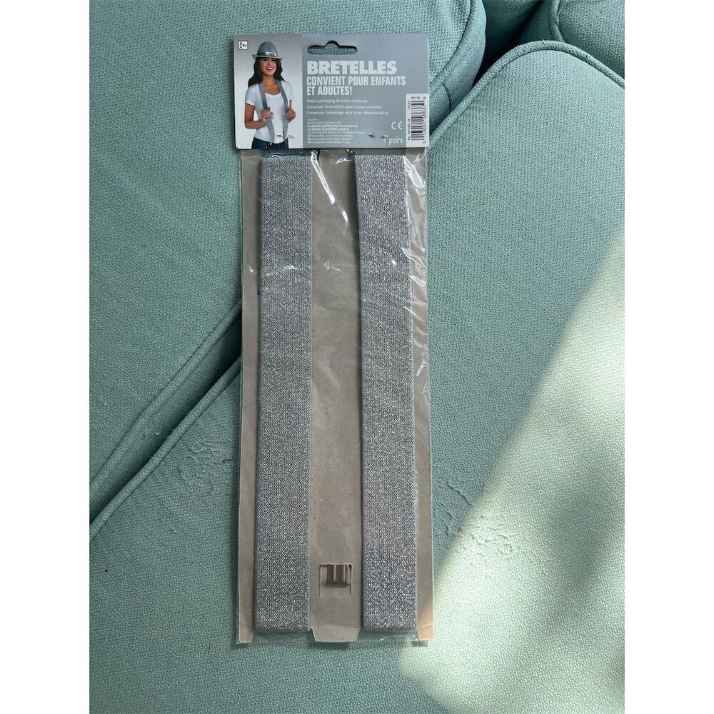 Silver Glitter Y-Back Suspenders Unisex Clip-On Braces - Picture 2 of 2